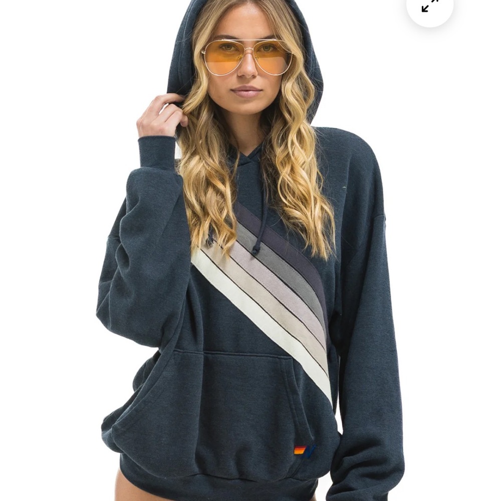 Aviator Nation Cross Striped Charcoal Hoodie, Size M